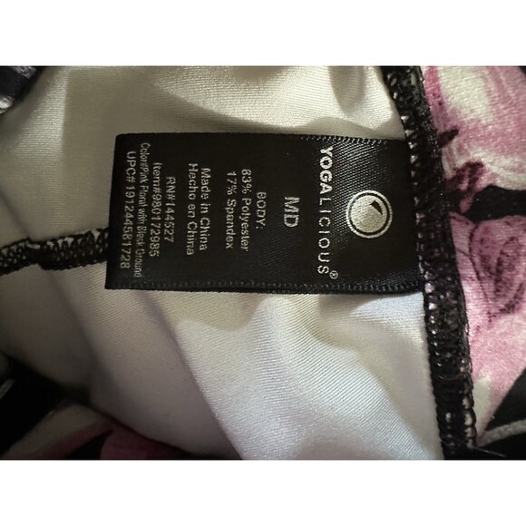 Yogalicious Activewear Leggings High Waist Side Pockets Black Floral Size M - Picture 6 of 6